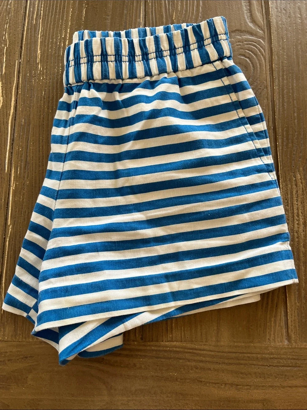 J.Crew Blue & White Striped Linen & Cotton Blend Shorts